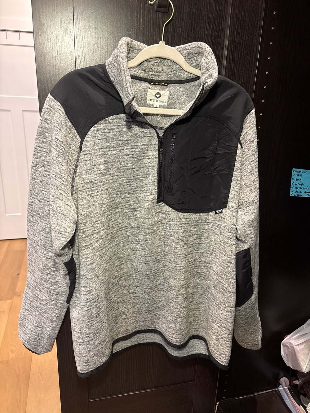Fayettechill Men's Large Gray Heather 1/4 Zip Pullover Fleece Sweater with Nylon